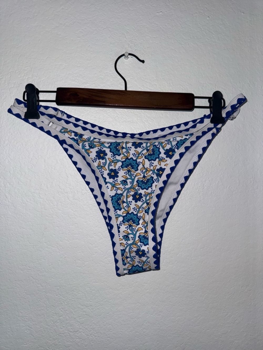 Blue Floral Trim Kids Bikini Bottom